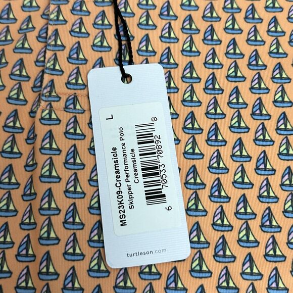 Turtleson golf polo men's Large Orange Sailboat Printed polyester Shirt New - Picture 9 of 9